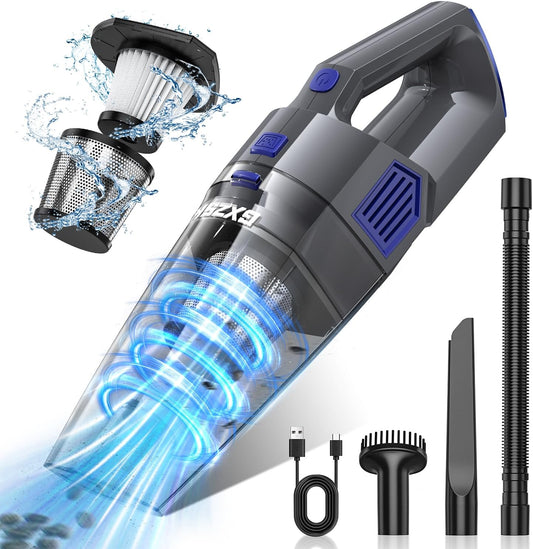 Portable Hand Vacuum with Multi-Nozzles & Washable Filter
