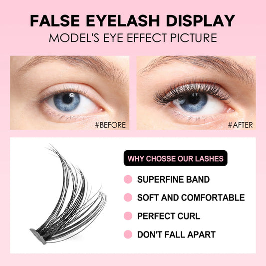 DIY Lashes Extension Kit - 200 PCS Clusters Lash Bond and Seal Makeup Tools