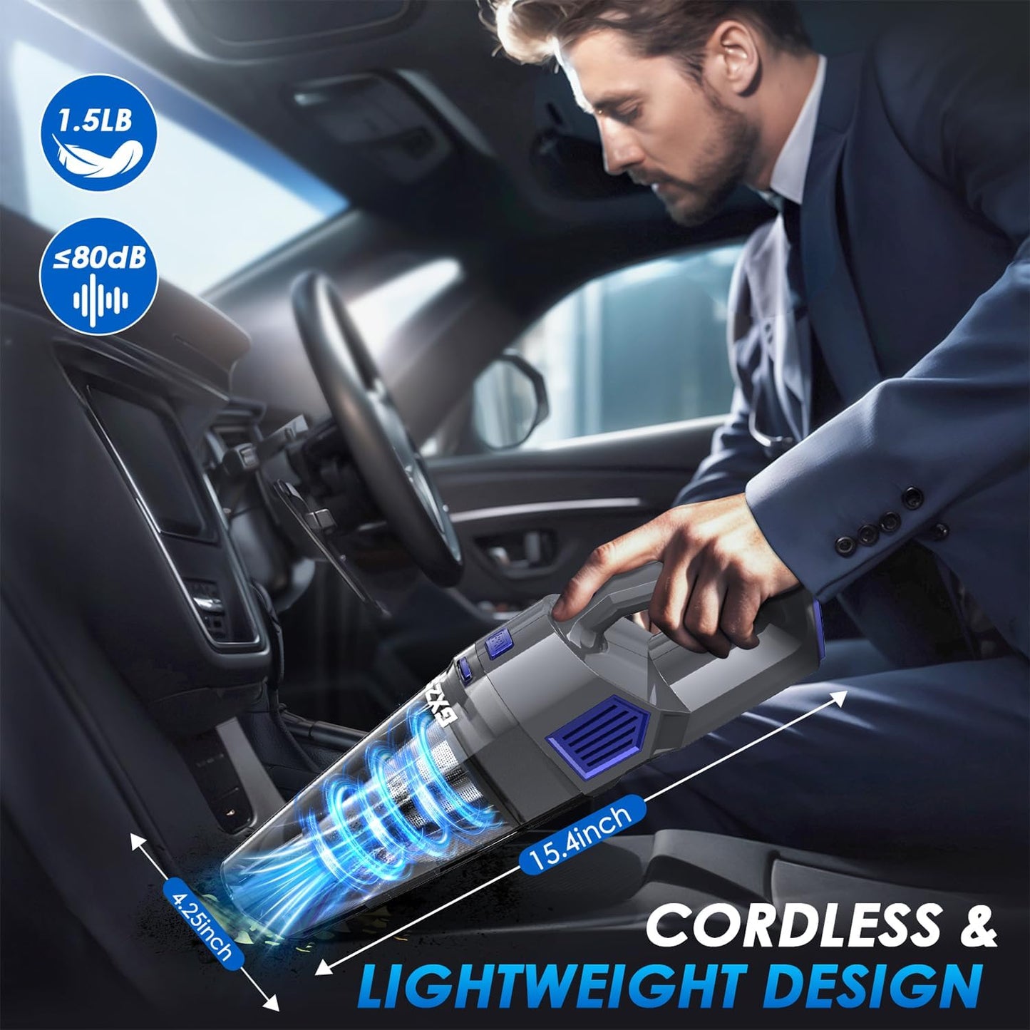 Portable Hand Vacuum with Multi-Nozzles & Washable Filter