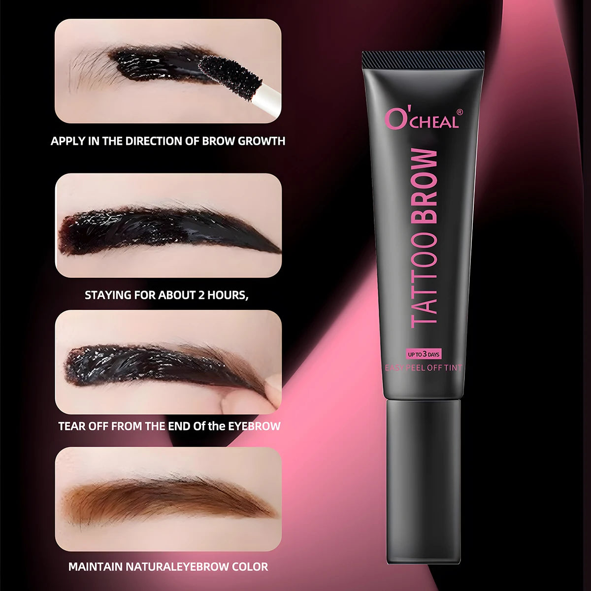 Waterproof Tattoo Brow Peel Off Tint with Stencils